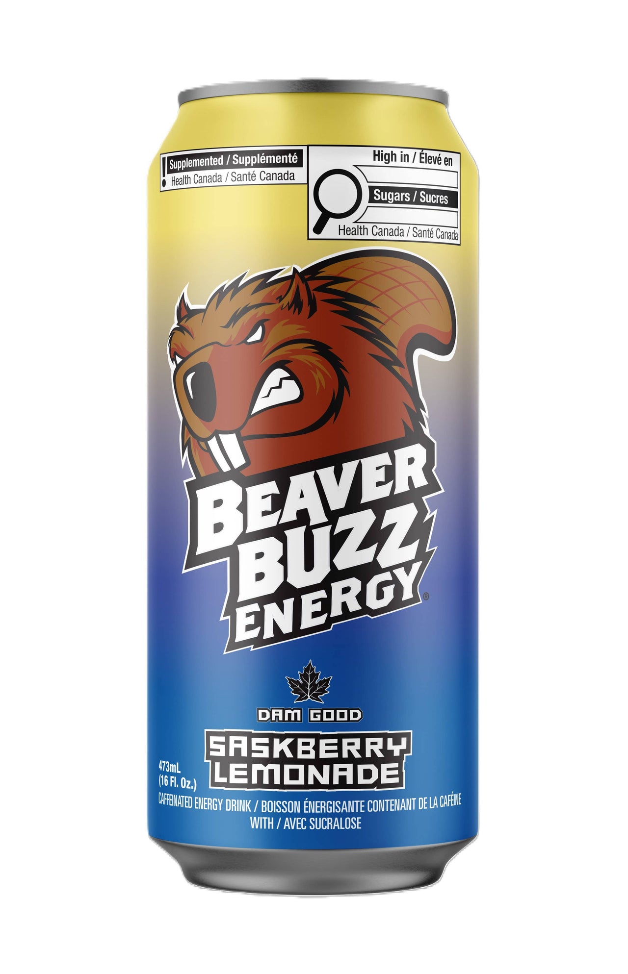 Beaver Buzz Energy Saskberry Lemonade, 16 fl oz Can, 12ct